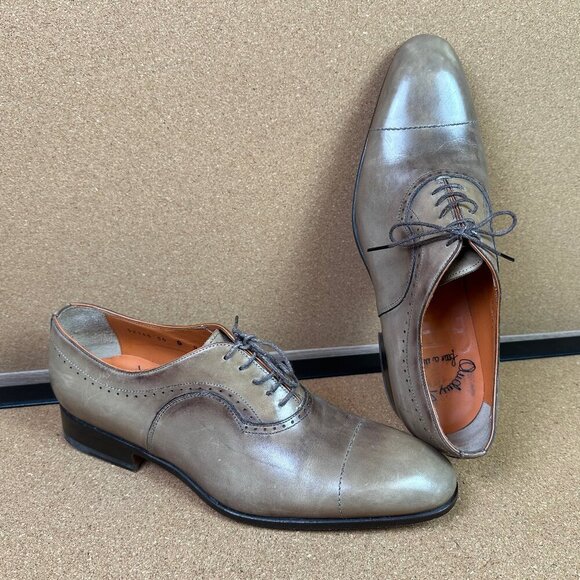 Santoni Valero Oxford Dress Shoes Size 9 US Light Brown / Tan / Grey Leather - Picture 1 of 10